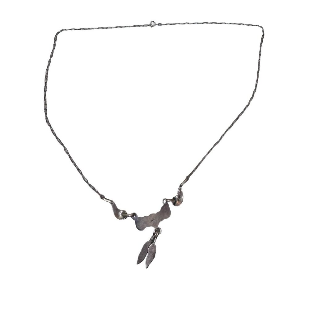 Vintage Navajo Sterling Silver Necklace Purple Amethyst Feather Pendant 20" - Picture 10 of 12